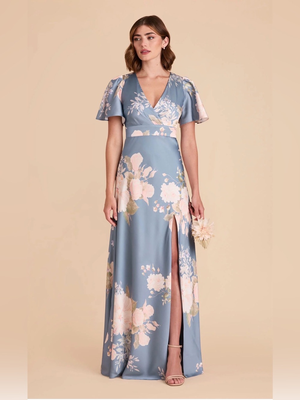 Floral V-Neck Maxi Dress - Dusty Blue